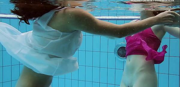  Underwater swimming pool lesbians Lera and Sima Lastova